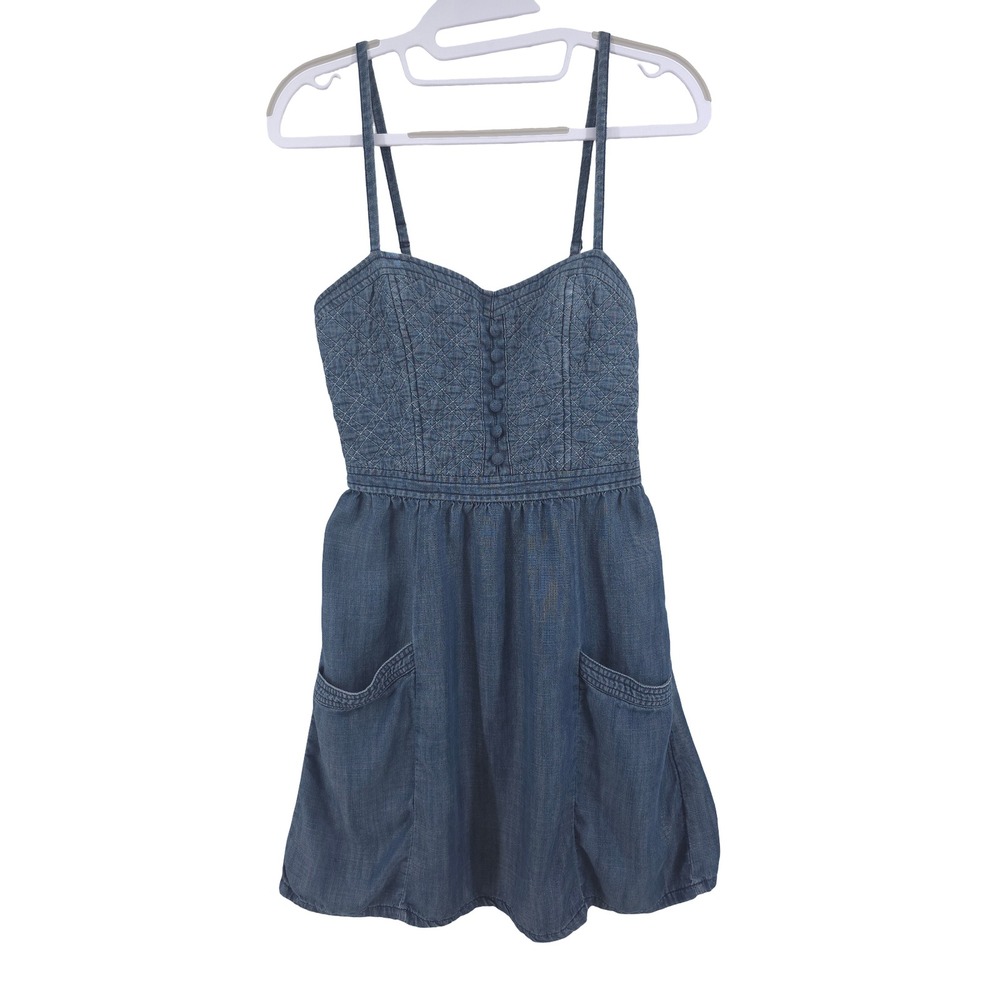American Eagle Babydoll Chambray Knee Length Sweetheart Sleeveless Dress Women 4